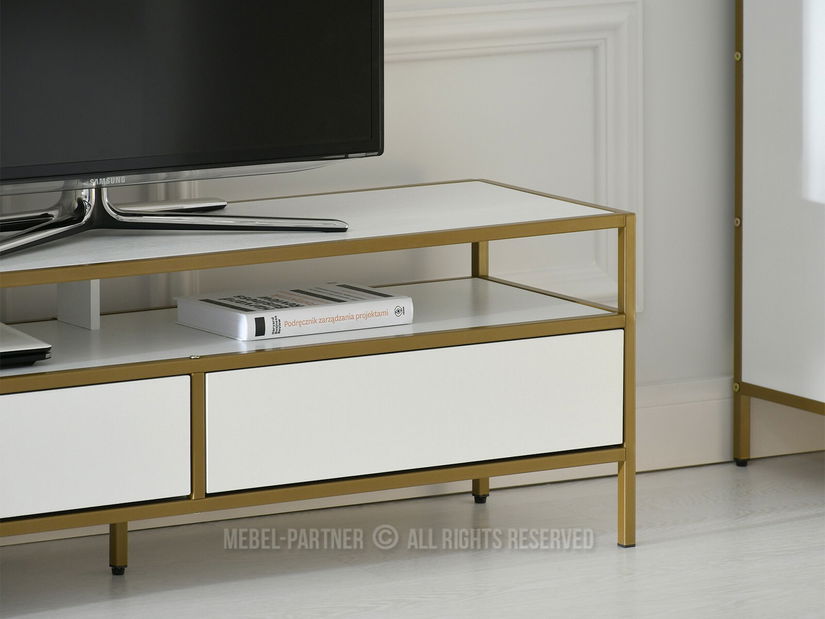 TV stolek/skříňka Soren Rtv (bílé dřevo + zlatá)