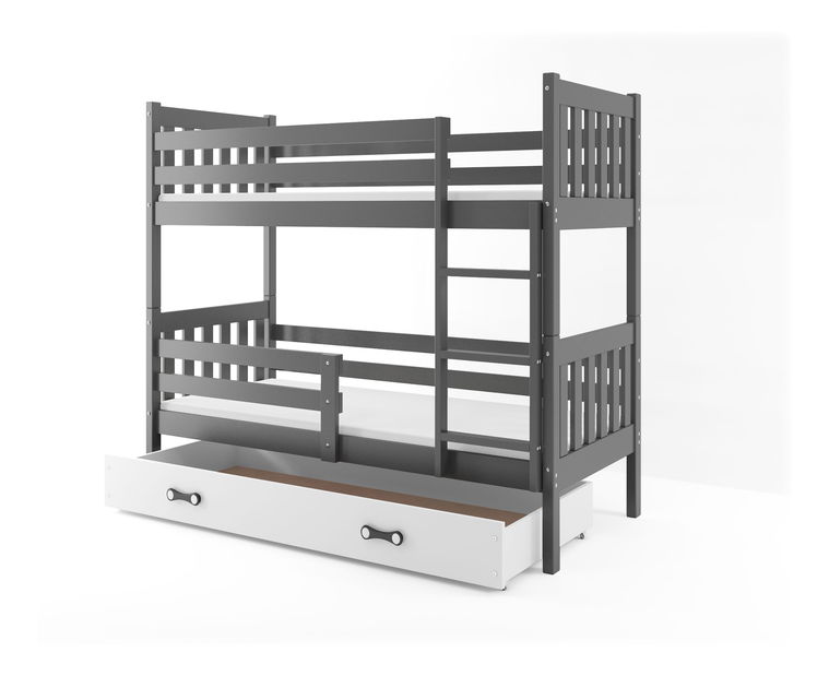 Patrová postel 80 x 160 cm Carius B (grafit + bílá) (s rošty, matracemi a úl. prostorem)