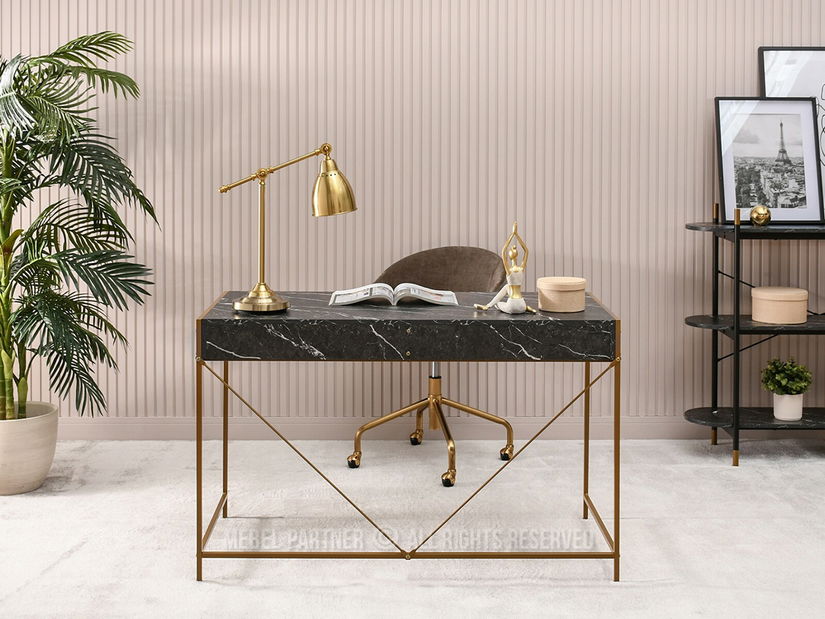 PC stolek Unica (černý mramor + zlatá)