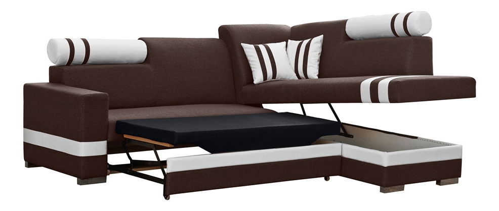 Rohová sedací souprava Raisa (tmavěhnědá + bílá) (P)