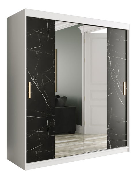 Šatní skříň 180 cm Marbelo T1 (matná bílá + černý mramor)