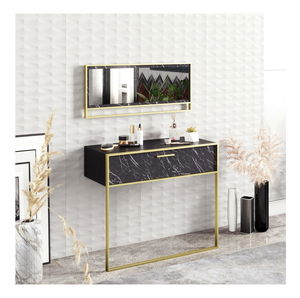 Konzolový stolek Poppy (zlatá + černá) (se zrcadlem)