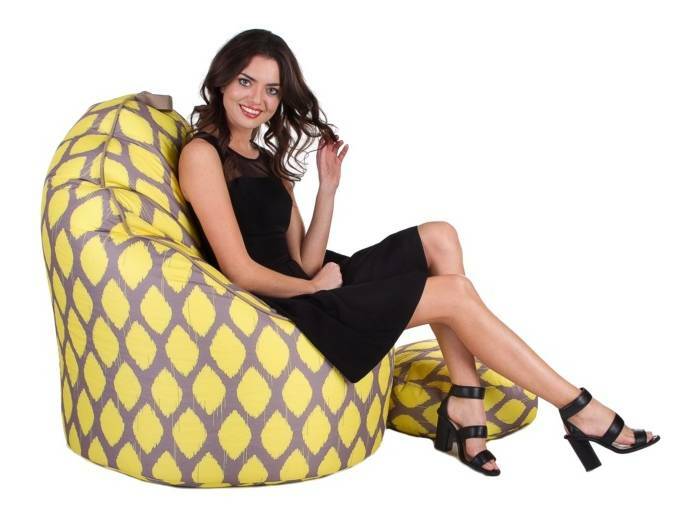 Sedací vak s taburetkou Exclamation (žlutá + hnědá)