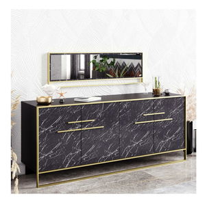 Skříňka Poppy (zlatá + černá) (se zrcadlem)