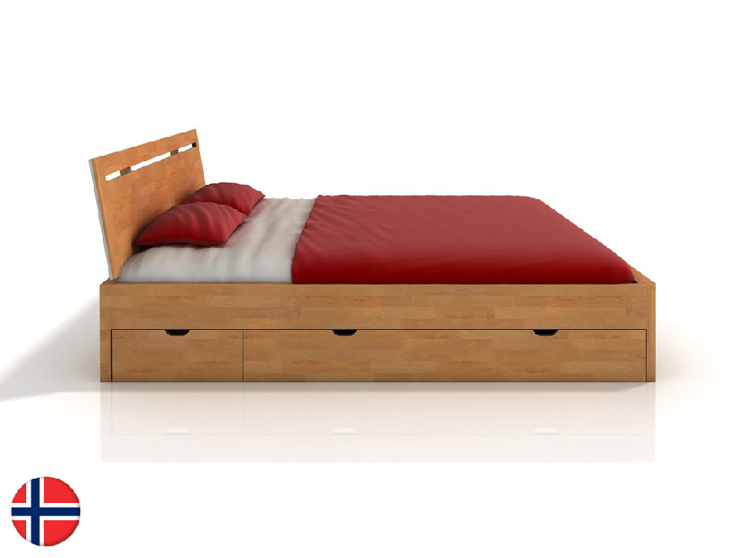 Jednolůžková postel 120 cm Naturlig Bokeskogen High Drawers (buk) (s roštem)