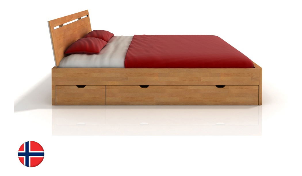 Jednolůžková postel 120 cm Naturlig Bokeskogen High Drawers (buk) (s roštem)