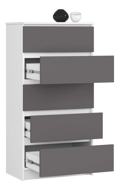 Komoda Kalista V (bílá + šedá)