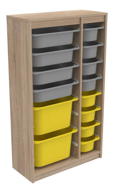 Organizér na hračky Dremonka 6 (dub sonoma + šedá + žlutá)