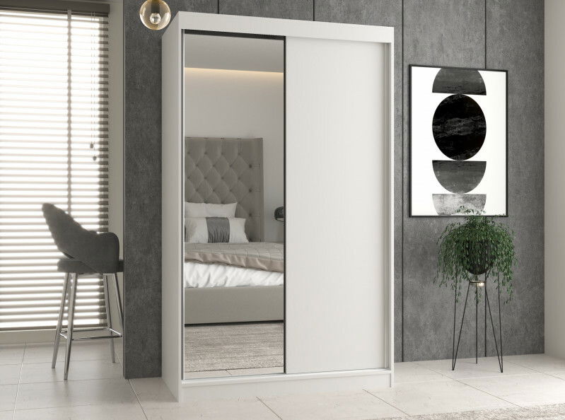 Šatní skříň s posuvnými dveřmi Igatossa 120 D (bílá) (se zrcadlem)