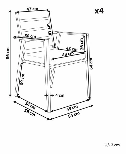 Set 4 ks zahradních židlí Thierry (černá)
