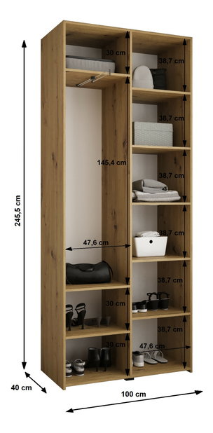 Šatní skříň 100 cm Carmela 40-2 (bílá + zlatá)