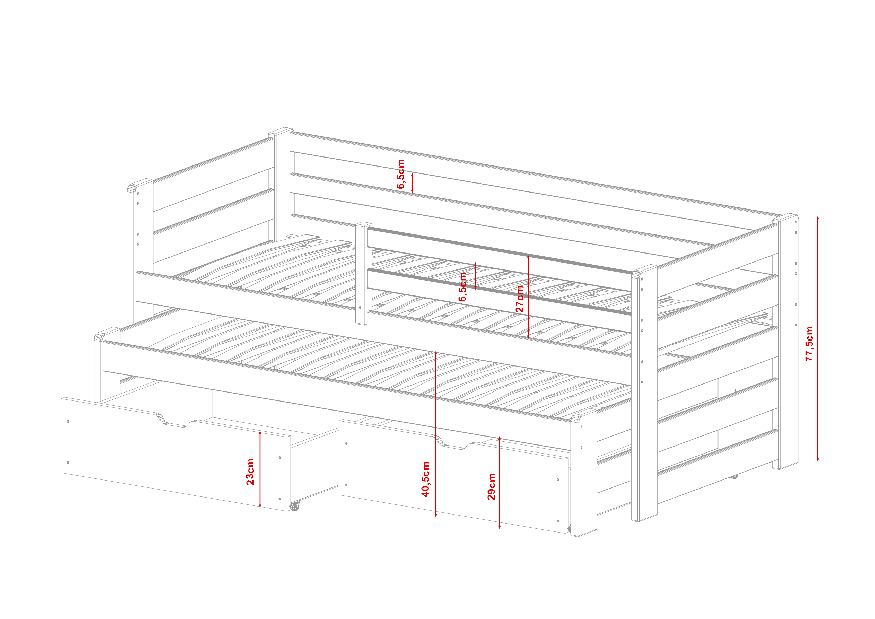 Dětská postel 80 cm SIMO (s roštem a úl. prostorem) (borovice)
