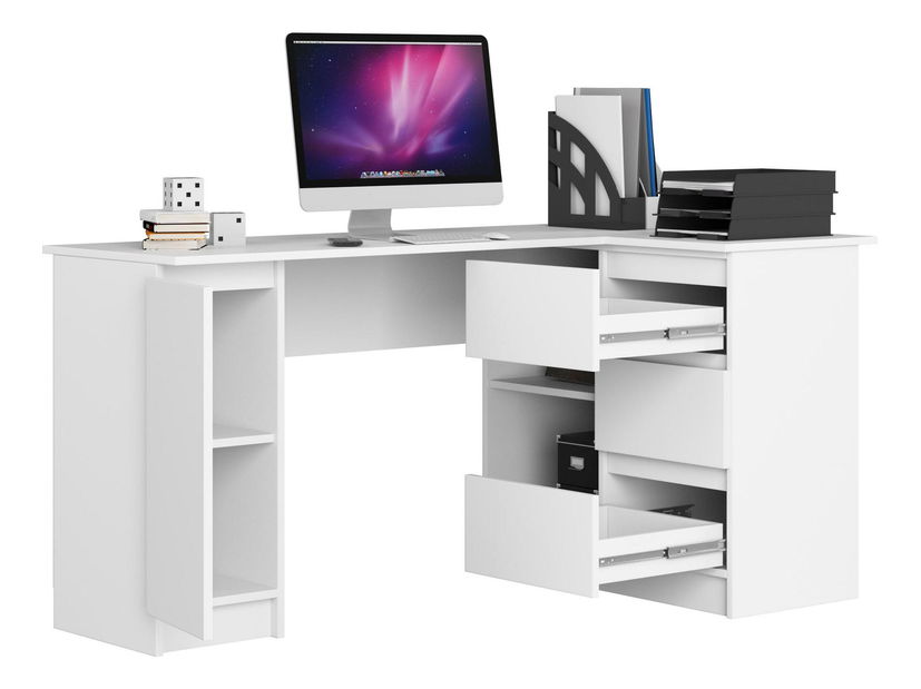 Rohový PC stolek Bevin (bílá) (P)
