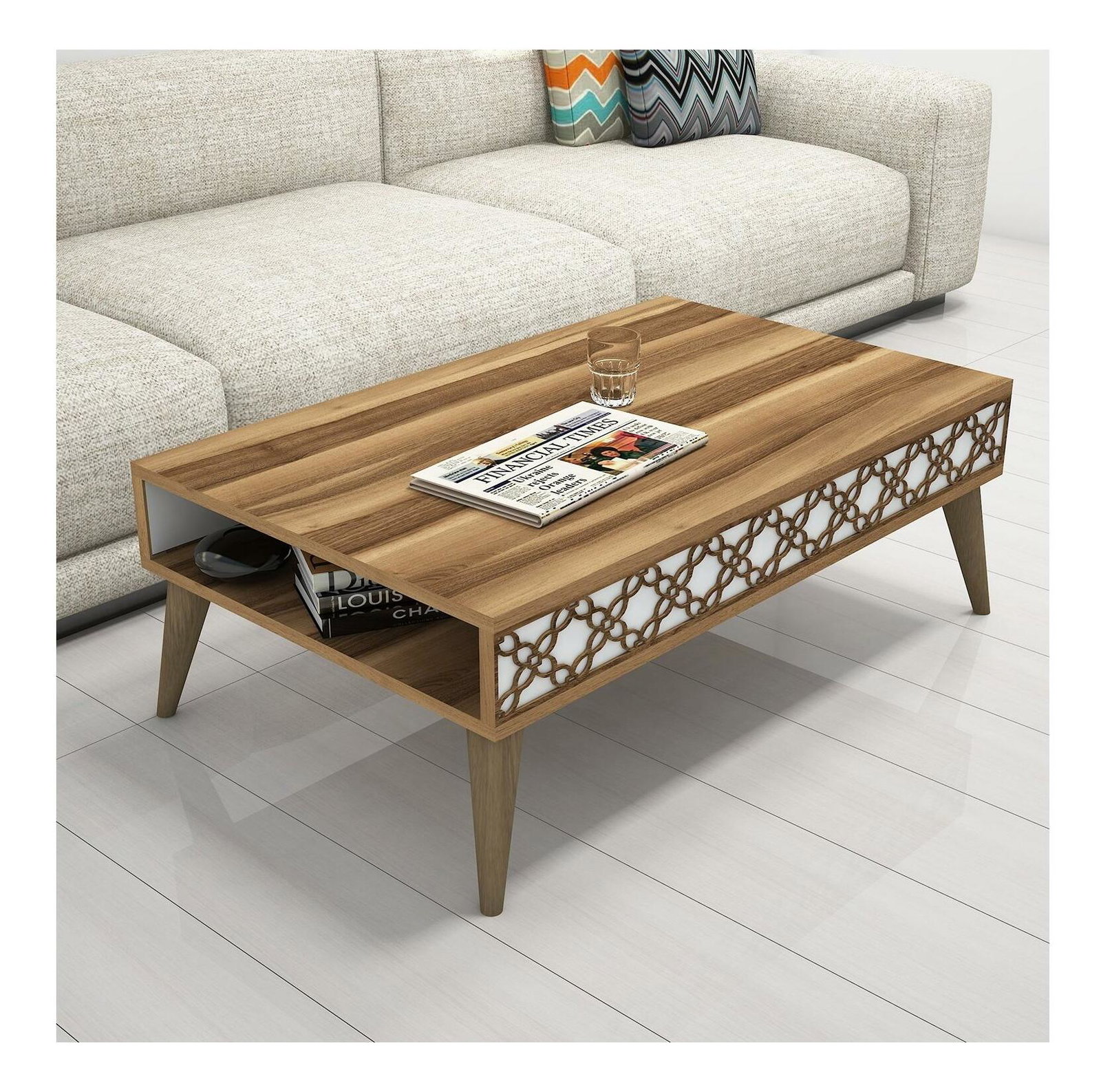 Konferenční stolek Clementine 1 (ořech + bílá)