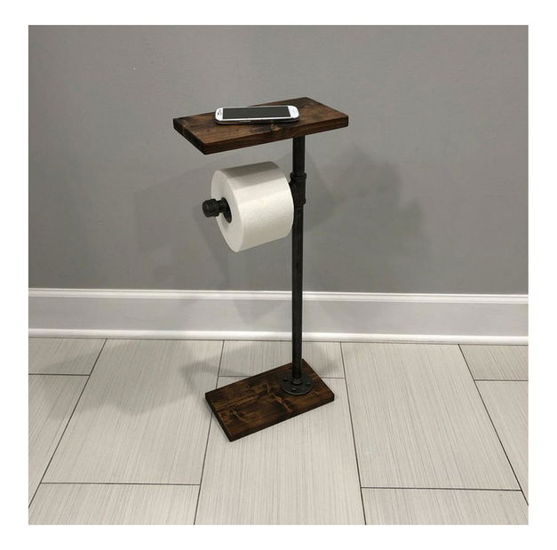 Stojan na toaletní papír s odkládací plochou na telefon Nenanu 9 (ořech + černá)