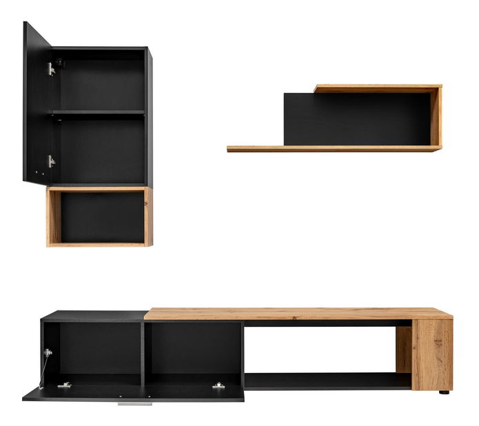 Obývací stěna Mantes ZWT2 (černá matná + dub wotan)