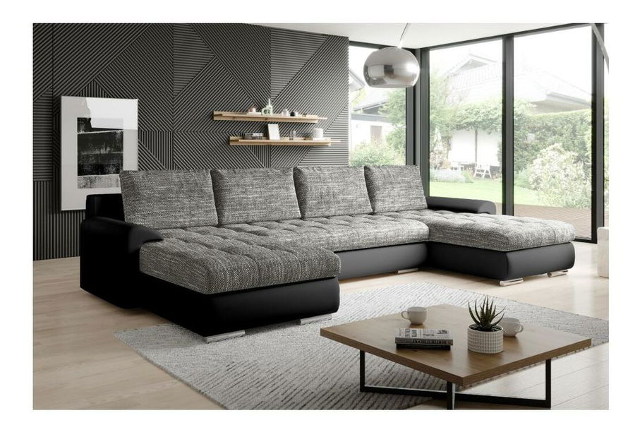 Rohová sedací souprava U Tuzzo (ekokůže černá + šedý melír)