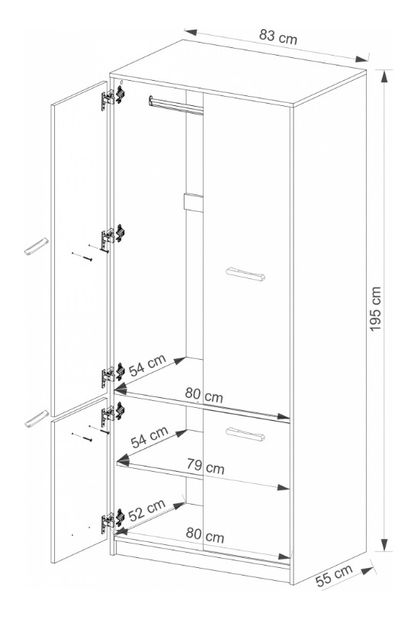 Šatní skříň Terrell (dub sonoma + bílá)
