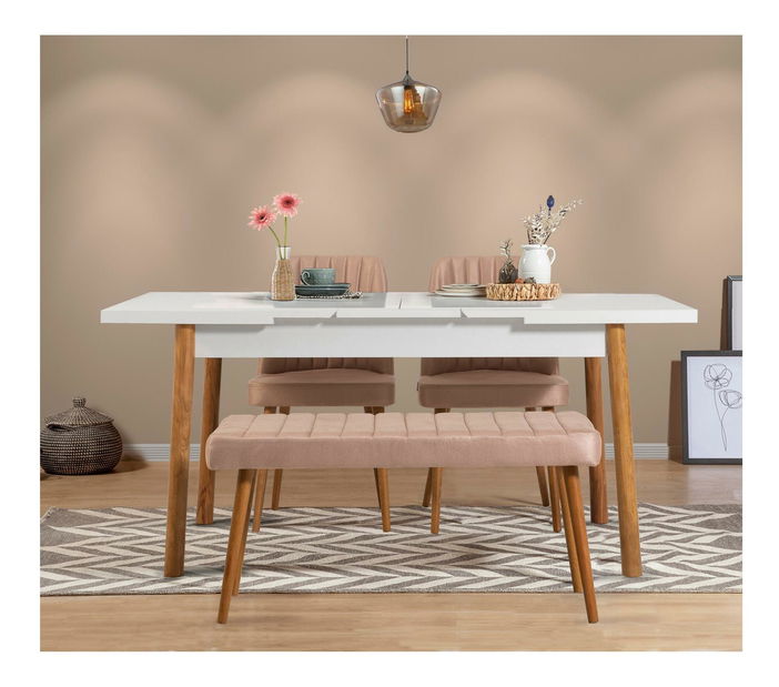 Jídelní set Vlasta 4 (borovice atlantická + bílá + kámen) (pro 4 osoby)