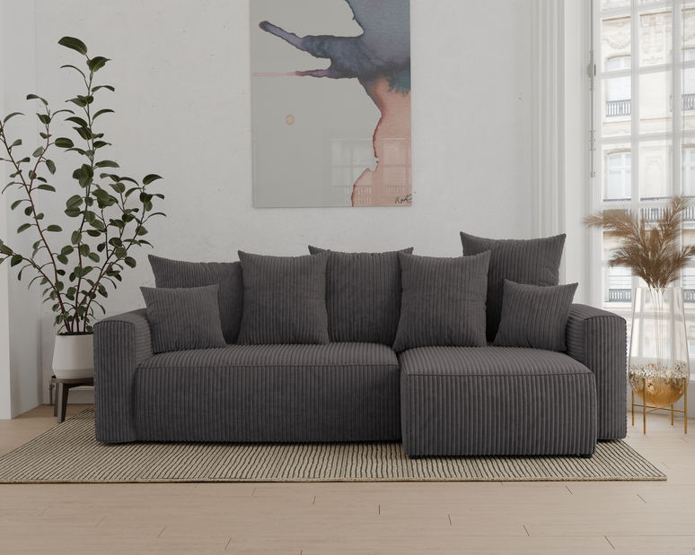 Rohová sedačka Denia (P) (šedočerná)