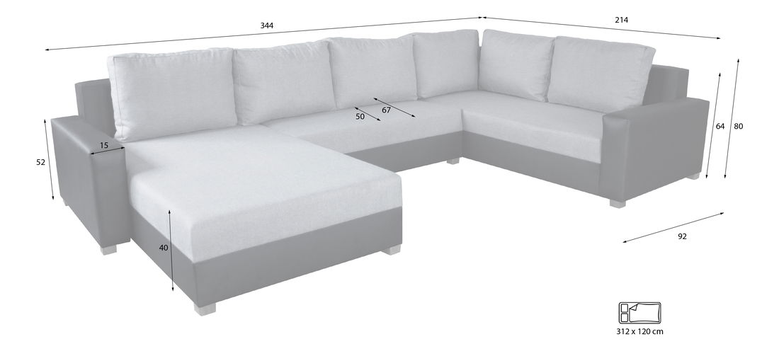 Rohová sedací souprava ve tvaru U Banno (černá) (P)