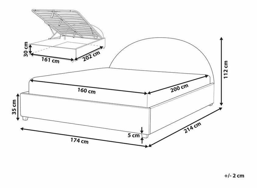 Manželská postel 160 cm Verena (světlobéžová) (s roštem a úložným prostorem)