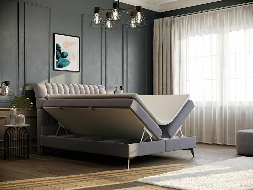 Boxspring postel 160 cm Molera (fialová) (s úložným prostorem)