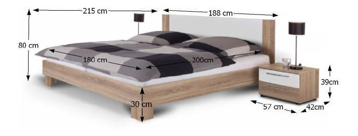 Manželská postel 180 cm + 2 noč. stolky Kami dub sonoma