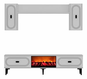 Obývací stěna s krbem Wendy (bílá + zlatá)