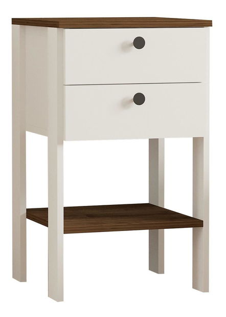 Noční stolek Mekali 2 (bílá + ořech)