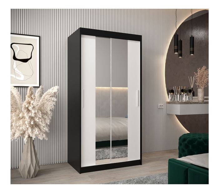 Šatní skříň 100 cm Toki 1 (Černá matná + Bílá matná)