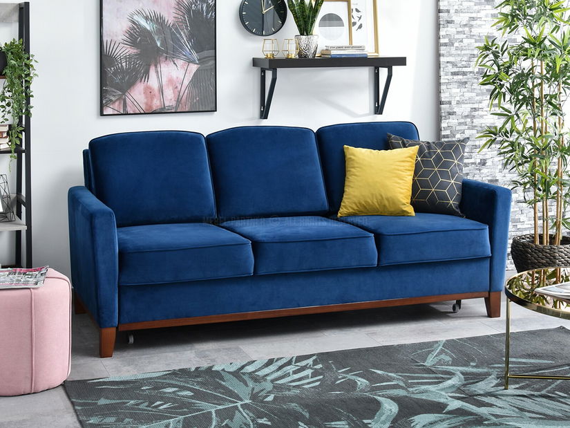 Pohovka dvousedačka Biblioteca (tmavě modrá + ořech)