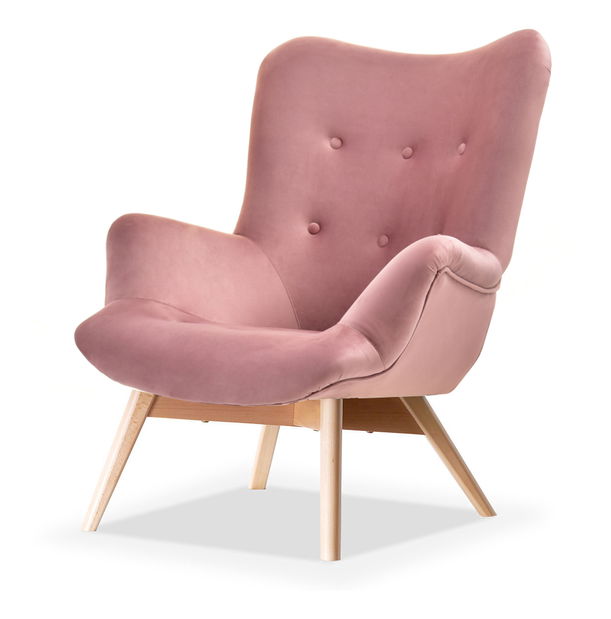 Designové křeslo Florentino (pastelová růžová + ořech)