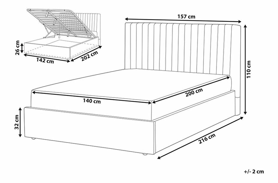 Manželská postel 140 cm Vakarine (oranžová) (s roštem a úložným prostorem) *výprodej