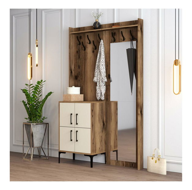 Předsíňová stěna Betina BC (ořech + krémová) (se zrcadlem)