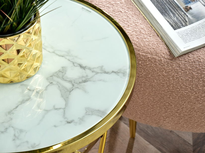 Konferenční stolek Armin S (bílý mramor + zlatá)