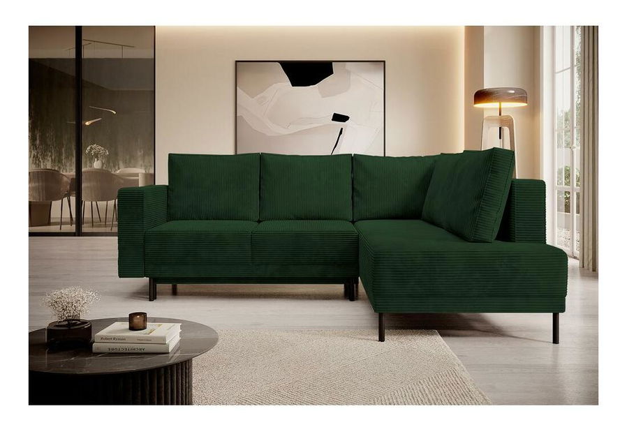 Rohová sedací souprava Rodriguez (P) (tmavě zelená + černá)