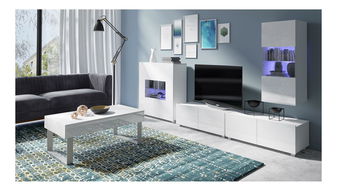 Obývací pokoj Calabria 1 (bílá matná + lesk bílý) (s osvětlením)