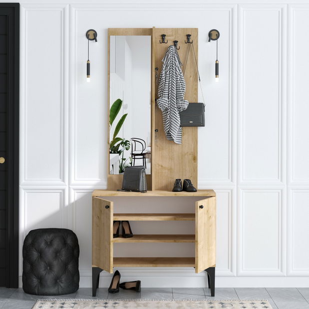 Předsíňová sestava Aliex 9 (Dub) (se zrcadlem)