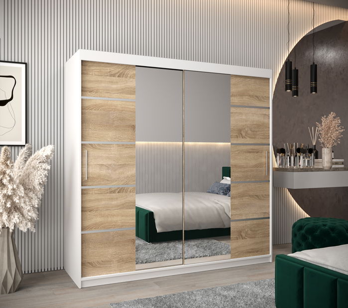 Šatní skříň 200 cm Verika 4 200 (bílá + dub sonoma)
