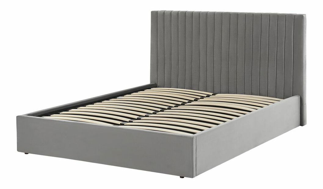 Manželská postel 160 cm Vakarine (šedá) (s roštem a úložným prostorem)