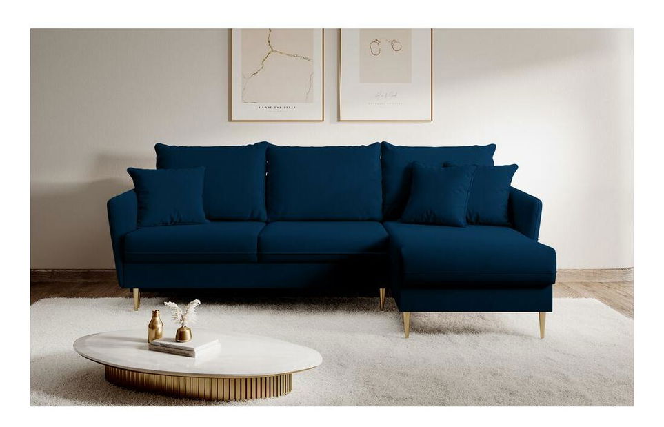 Rohová sedací souprava Vivaldio L (modrá + zlatá)