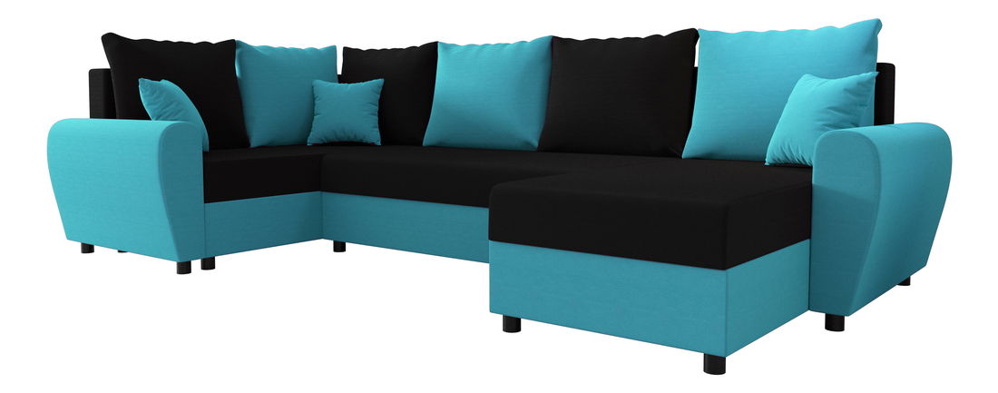 Rohová sedačka ve tvaru U Fleur Long (tyrkysová + černá) (L)