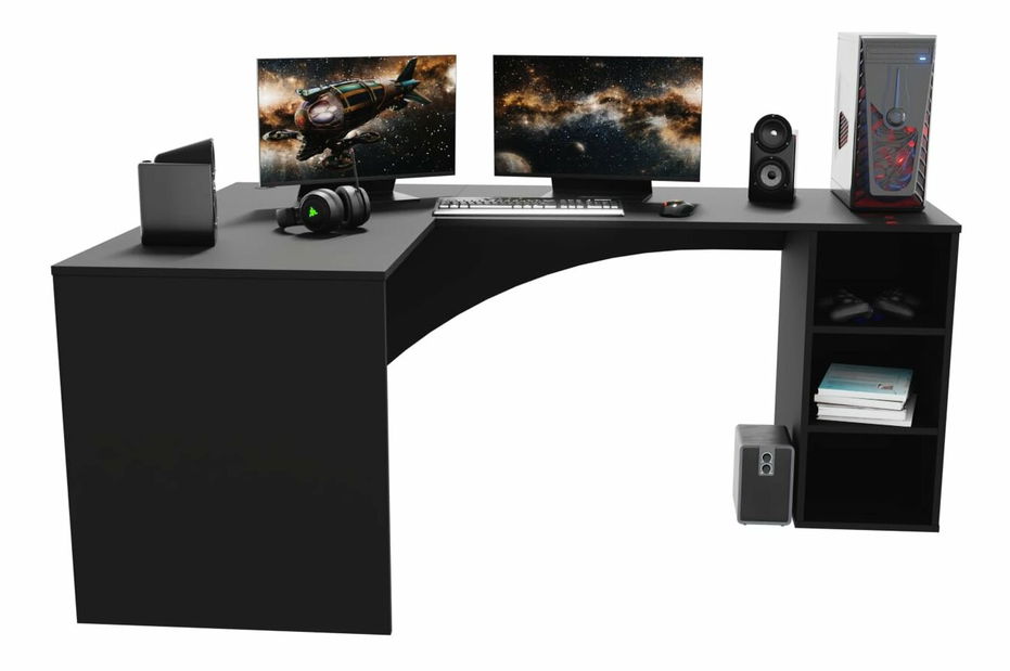 Rohový herní pc stůl Carbon (černá) (L) (bez osvětlení)