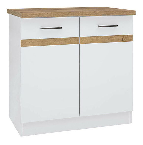 Spodní kuchyňská skříňka BRW Junona line D2D/80/82 (Bílá + Lesk bílý + Dub craft zlatý)