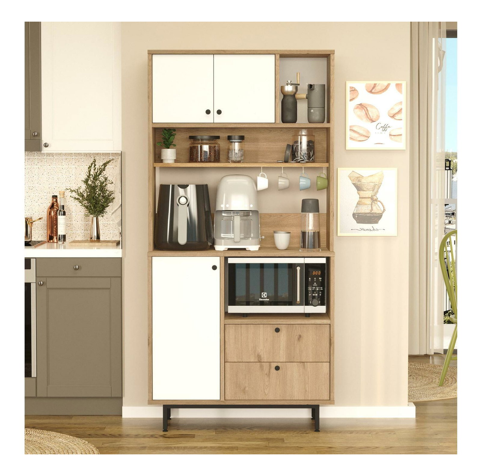 Policová skříň Rebutia 4 (dub + bílá)