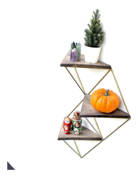 Dekorativní nástěnná police Duvelo 18 (ořech + zlatá)