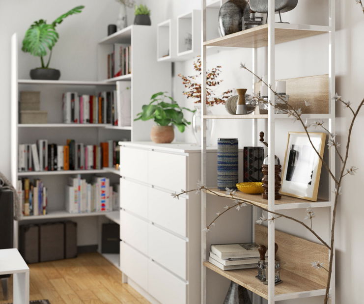 Regál Loriana IV (bílá + dub sonoma)