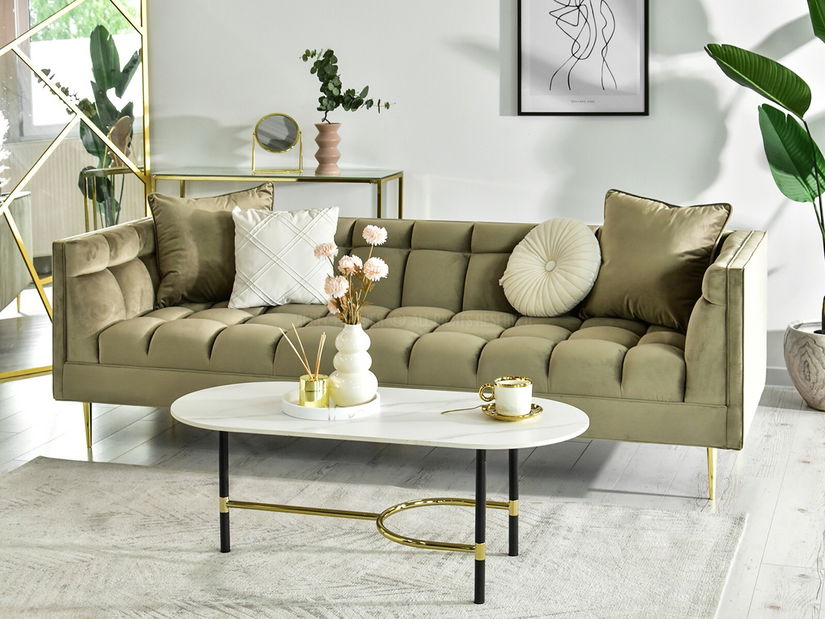 Konferenční stolek Lamka (bílý mramor + černá)