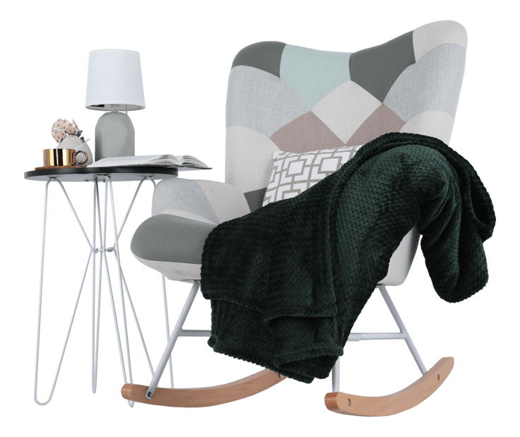 Houpací křeslo Gerelon (bílá + vzor patchwork)